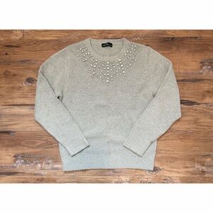 Gray Sweater with Jewel Embellishments